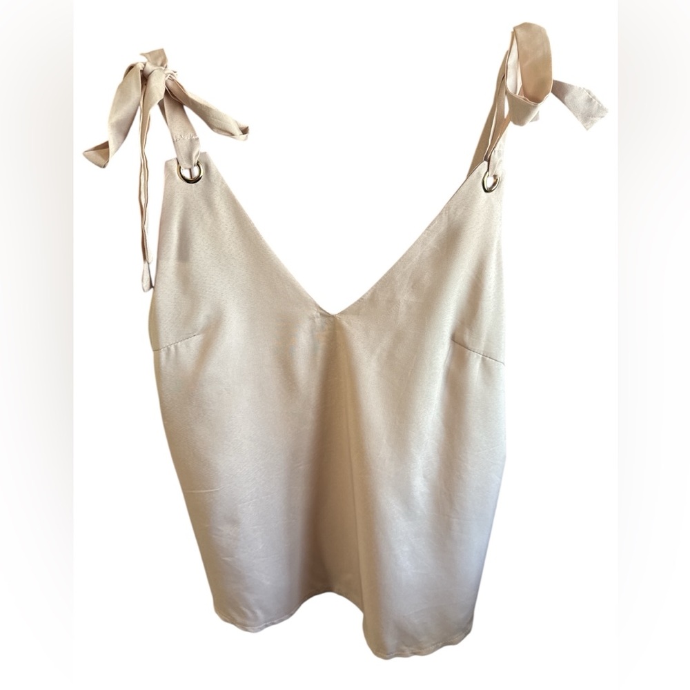 Cream Pink Tie-Strap Bow Sleeveless Top Loose Fit Blouse NWT Glamaker Clothing